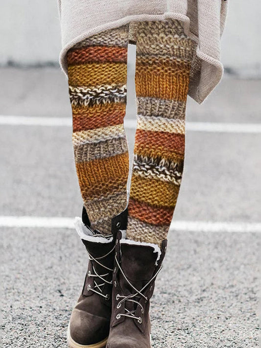 Fall Inspired Colorful Patchwork Knit Cozy Leggings elevenforest