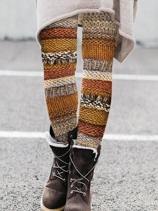 Fall Inspired Colorful Patchwork Knit Cozy Leggings artswardrobe