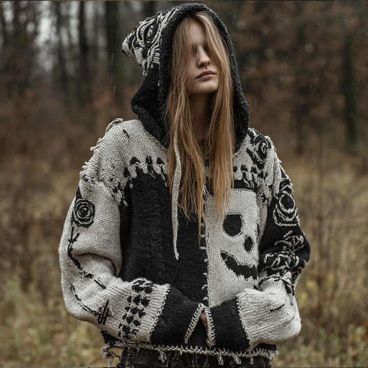 Halloween Patchwork Funny Smiley Face Hooded Sweater elevenforest