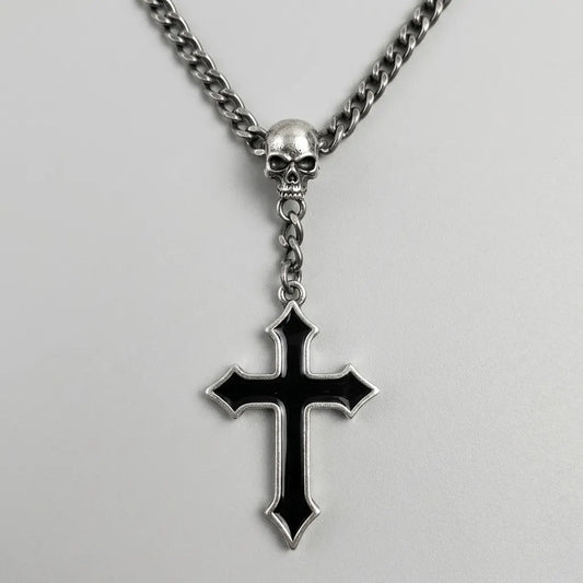 Reaper Skull Dark Cross Necklace