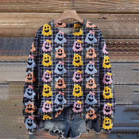Ghost Autumn Season Halloween Art Print Knit Pullover Sweater artswardrobe