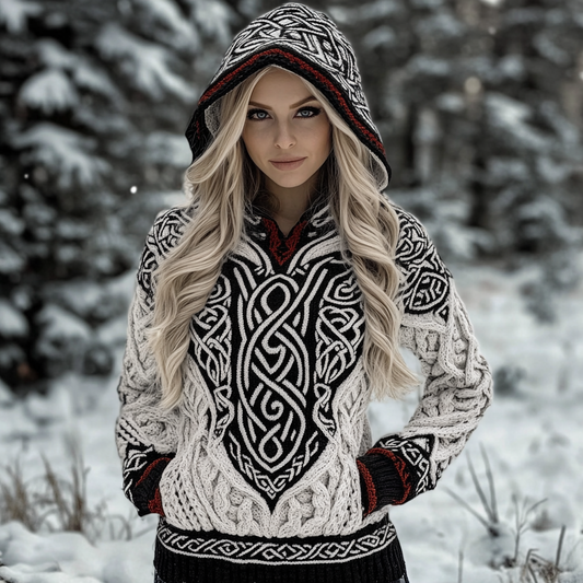 Women's Viking Celtic Pocket Cozy Hooded Sweater elevenforest