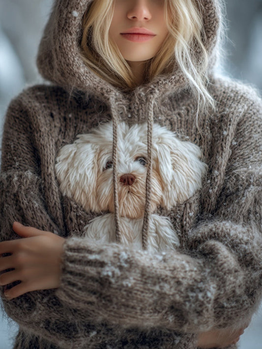 Cute Fuzzy Dog Embroidered Soft Hooded Sweater artswardrobe