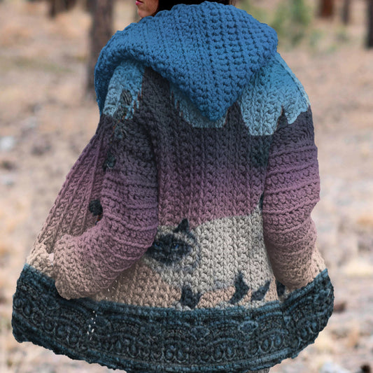 Vintage Multicolor Cat Print Women's Knitted Sweater elevenforest