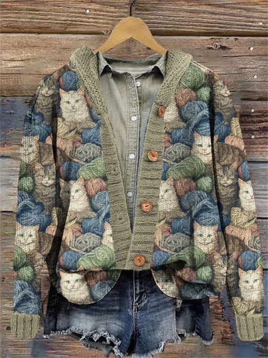 Comstylish Wooly Cats Women's Cardigan Sweater