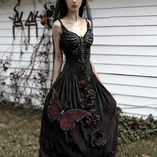 Comstylish Halloween Dark Butterfly Lady Cotton And Linen Dress