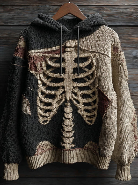 Halloween Skeleton Crochet Contrast Anatomy Cozy Knit Hooded Sweater elevenforest