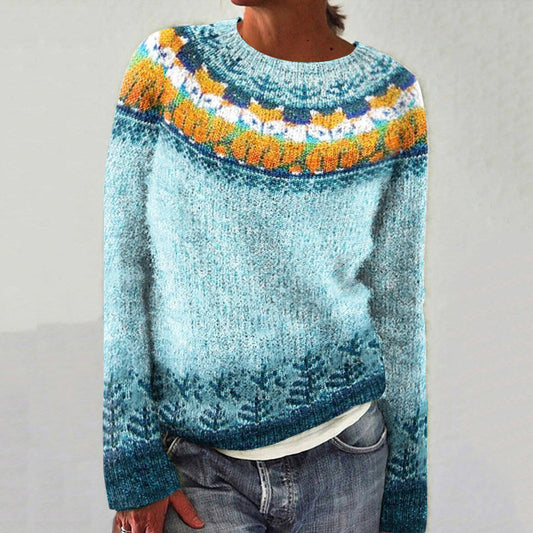 Vintage Fox Jacquard Christmas Crew Neck Sweater elevenforest