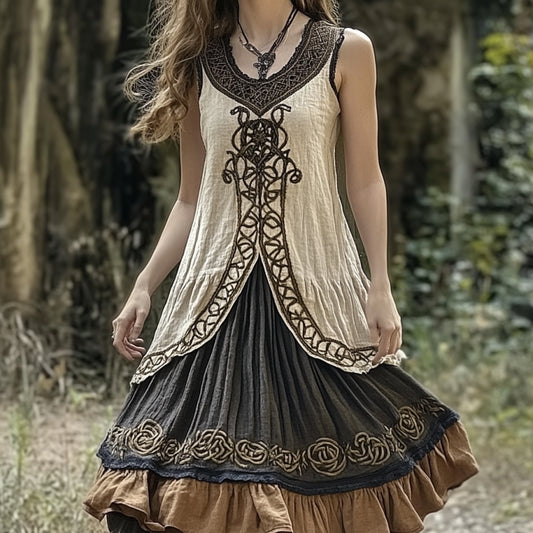 Vintage Viking Celtic Pattern Linen Tank Dress artswardrobe