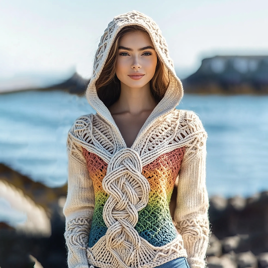 Vintage Gradient Celtic Thick Hooded Sweater elevenforest