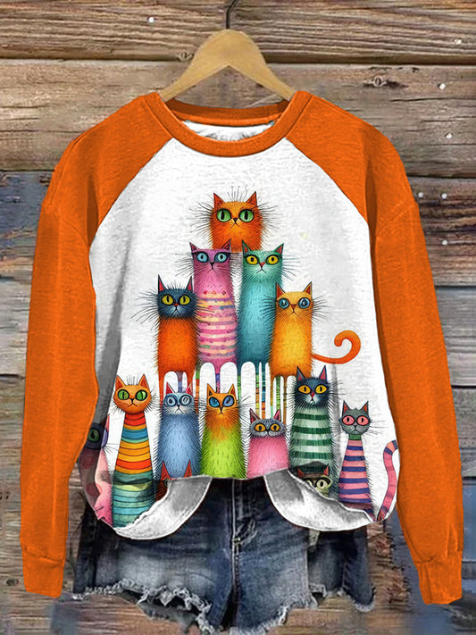 Colorful Funny Cat Print Casual Sweatshirt elevenforest