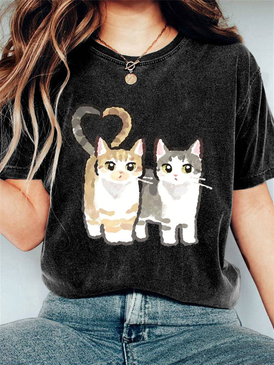Women's Casual Cute Cat Print T-shirt elevenforest