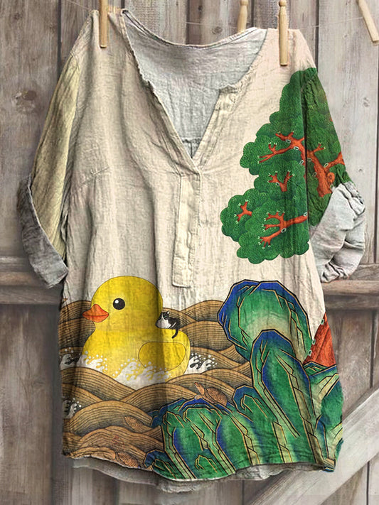 Japanese Art Ocean Cats Print Cotton Blend Shirt elevenforest