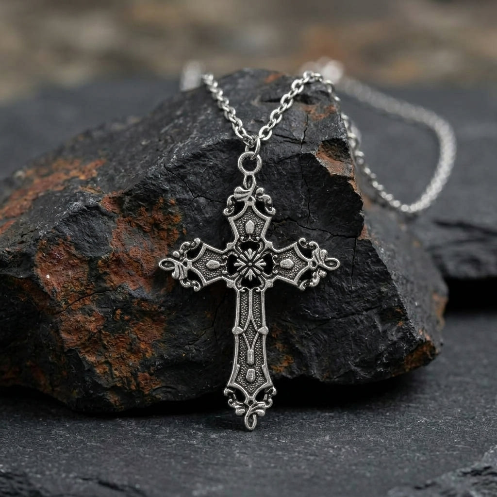 Antique Baroque Cross Statement Necklace