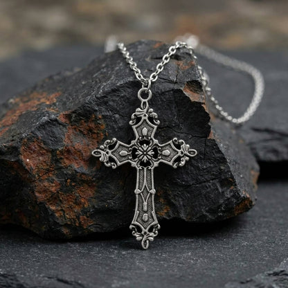 Antique Baroque Cross Statement Necklace