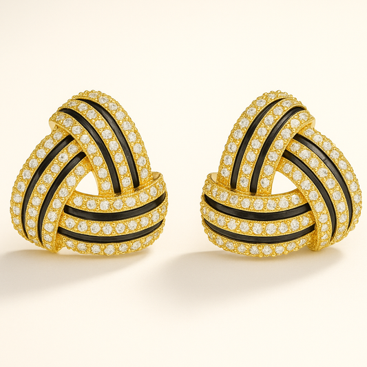 Black Enamel Knot Stud Earrings