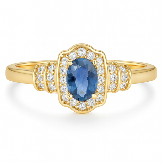 Blue Oval Halo Ring