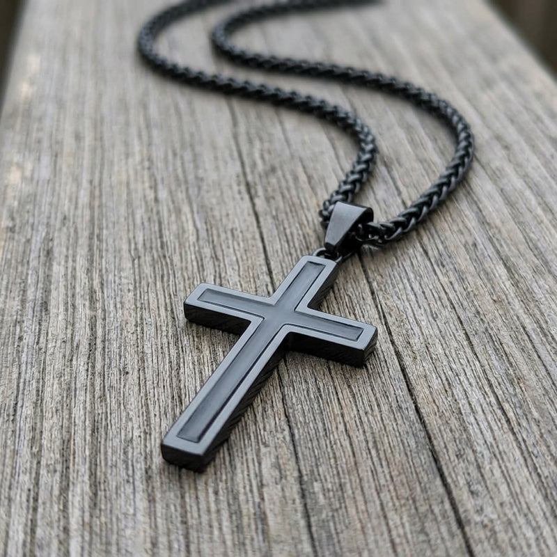 Bold Black Cross Pendant Necklace