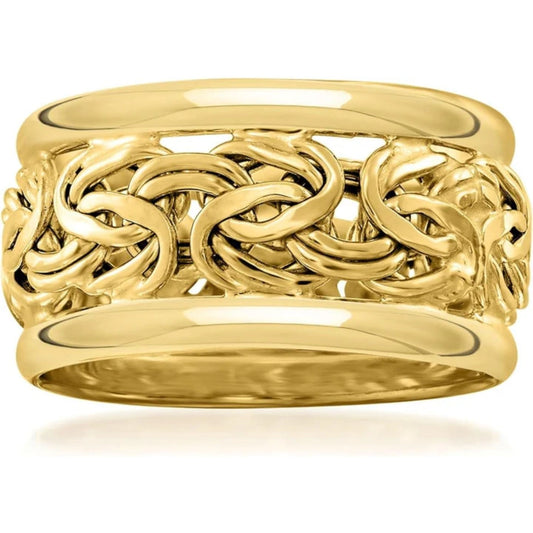 Wide Byzantine Weave Gold Ring