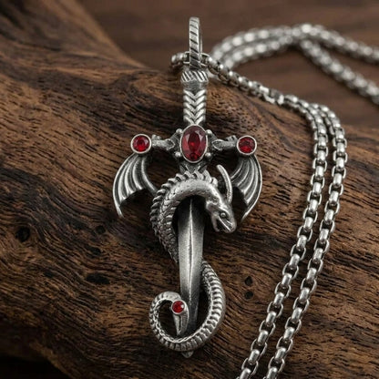 Cursed Serpent Wing Crimson Cross Necklace