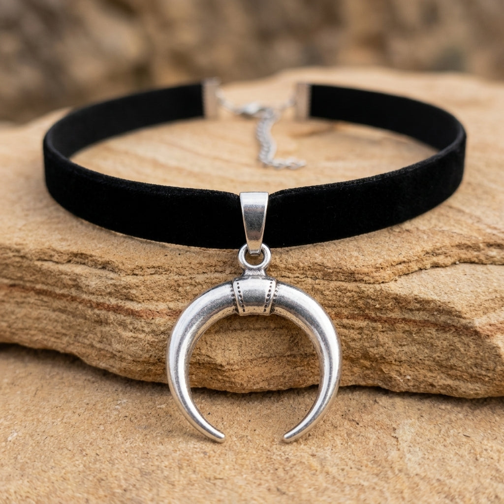 Dark Moon Horn Choker Necklace