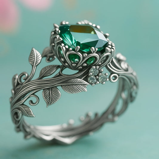 Nature Green Crystal Silver Ring