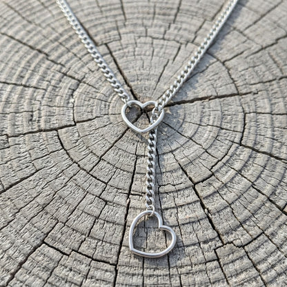 Double Open Heart Lariat Necklace