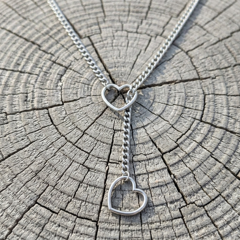 Double Open Heart Lariat Necklace