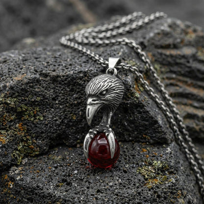 Eagle Claw Pendant Necklace with Red Stone
