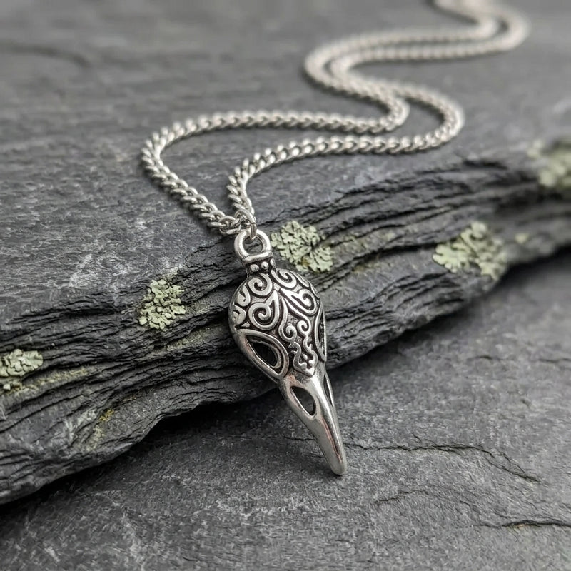 Filigree Crow Skull Gothic Pendant Necklace