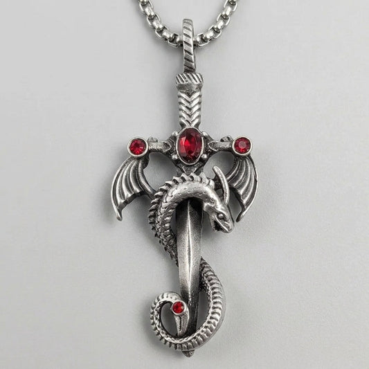 Cursed Serpent Wing Crimson Cross Necklace