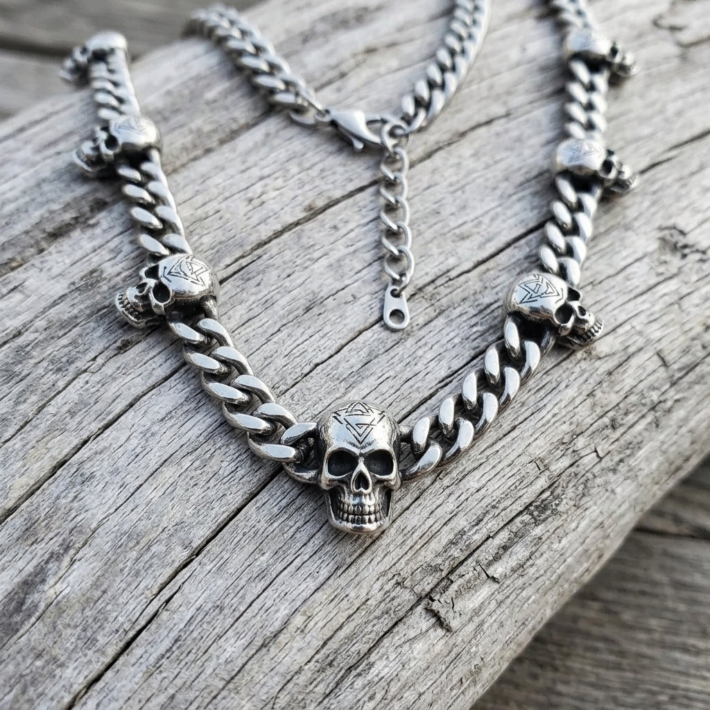 Multi-Skull Station Cuban Chain Necklace