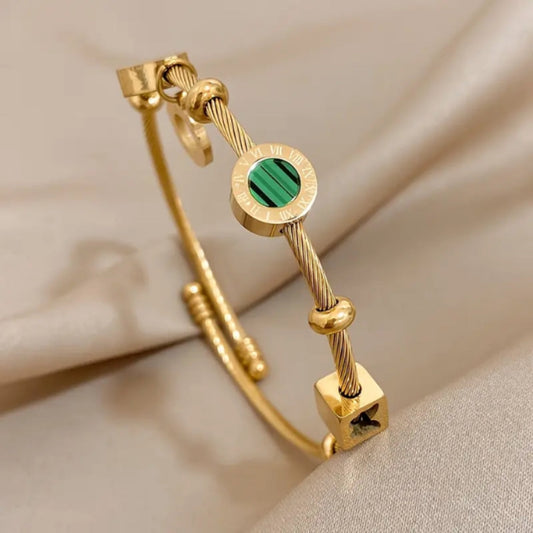 Green Inlaid Crystal Gold Bracelet