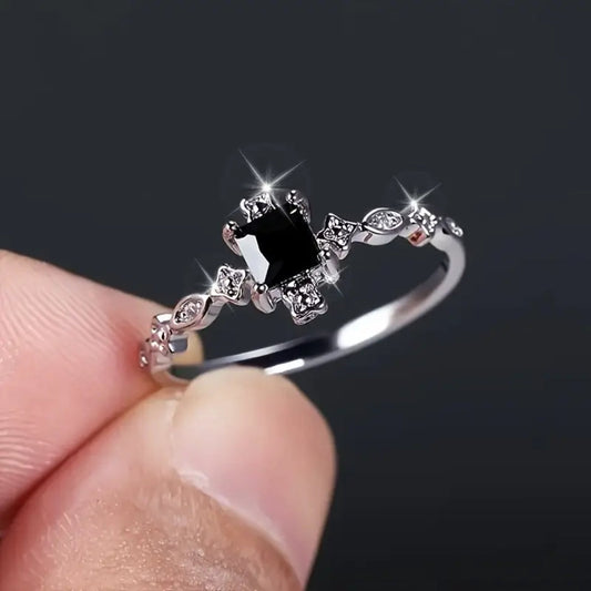 Black Zirconia Crystal Silver Ring
