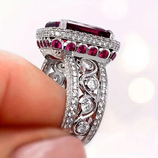 Elegant Red Zirconia Silvered Ring
