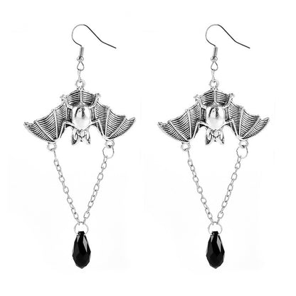 Midnight Wingspan - Gothic Bat & Black Crystal Drop Earrings