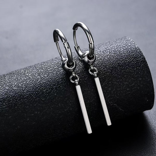 Silver Bar Drop Hoop Earrings