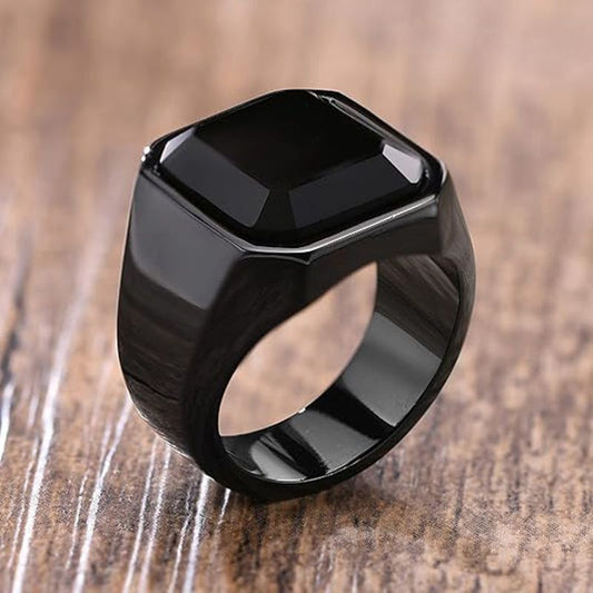 Matte Black Cushion Stone Ring