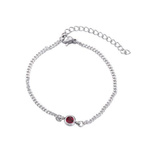 Ruby Solitaire Silver Curb Chain Bracelet