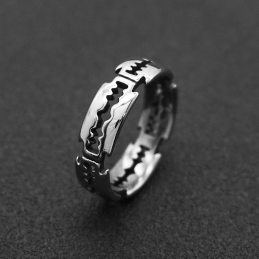 Serrated Blade Cut-Out Silver Band Ring