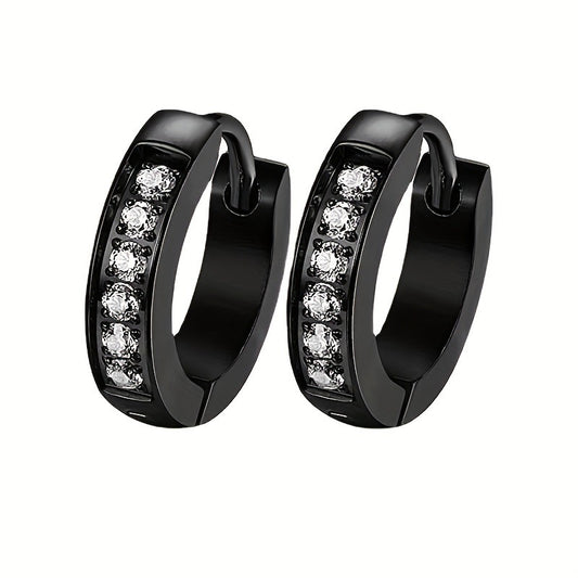 Black Stainless Steel Crystal Huggie Hoop Earrings