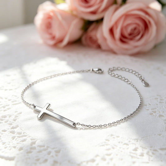 Silver Cross Charm Delicate Chain Bracelet