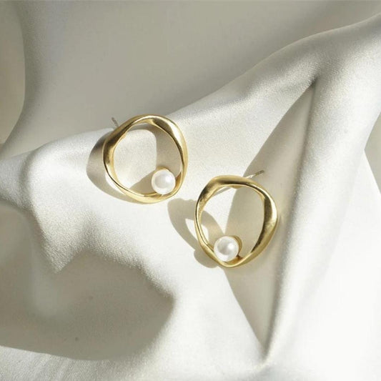 Single Gold Beaded Earrings