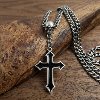 Reaper Skull Dark Cross Necklace