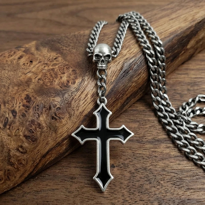 Reaper Skull Dark Cross Necklace