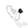 Gothic Bat Wing & Black Heart Crystal Adjustable Open Ring