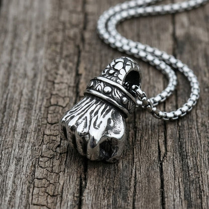 Skull-Topped Skeleton Fist Pendant Necklace