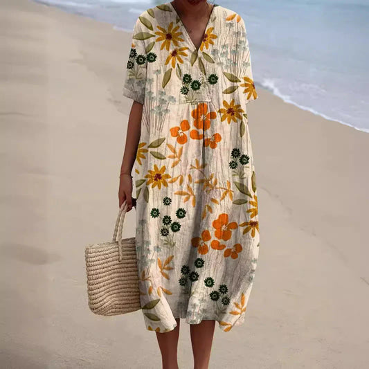 LM | Midi dress with bohemian floral pattern