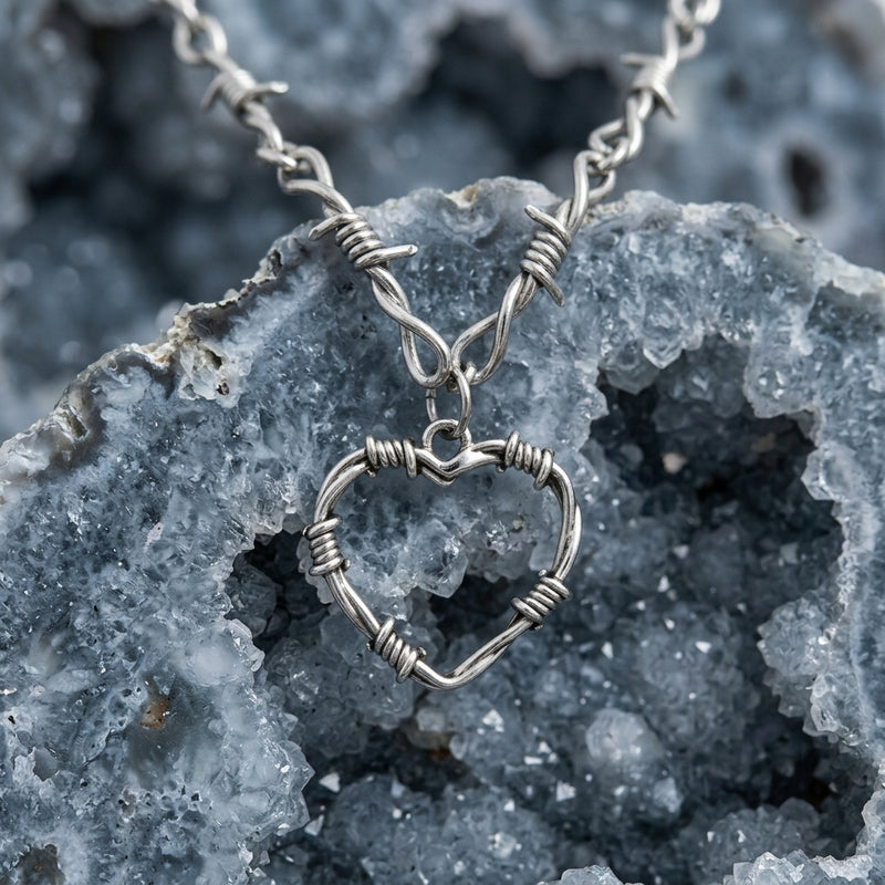 Thorned Wire Heart Pendant Necklace