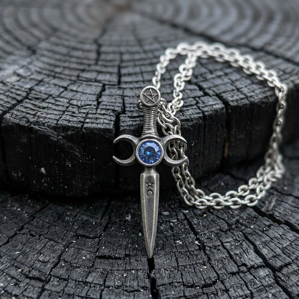 Triple Moon Athame Dagger Necklace